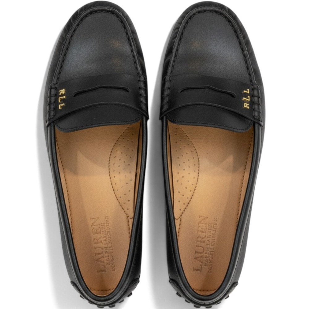 Lauren Ralph Lauren Belen Black Leather Penny Loafers RLL Driving Mocs 9B